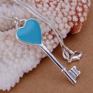 925 SS Blue Heart Key Necklace
